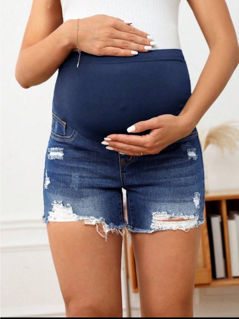 Maternity Distressed Denim Shorts
